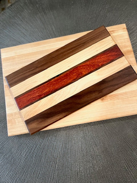 Cherry Maple Walnut Cutting Board with Padauk Accent - 16" Edge Grain