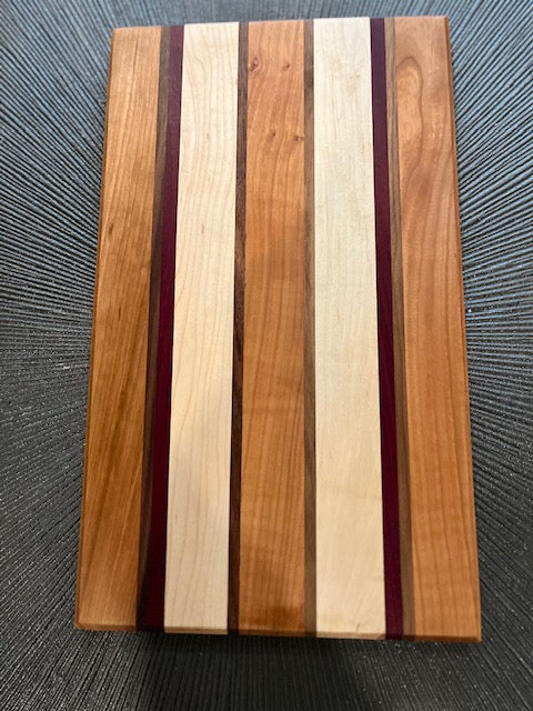 Cherry Maple Walnut Cutting Board with Purpleheart Accent - 16" Edge Grain