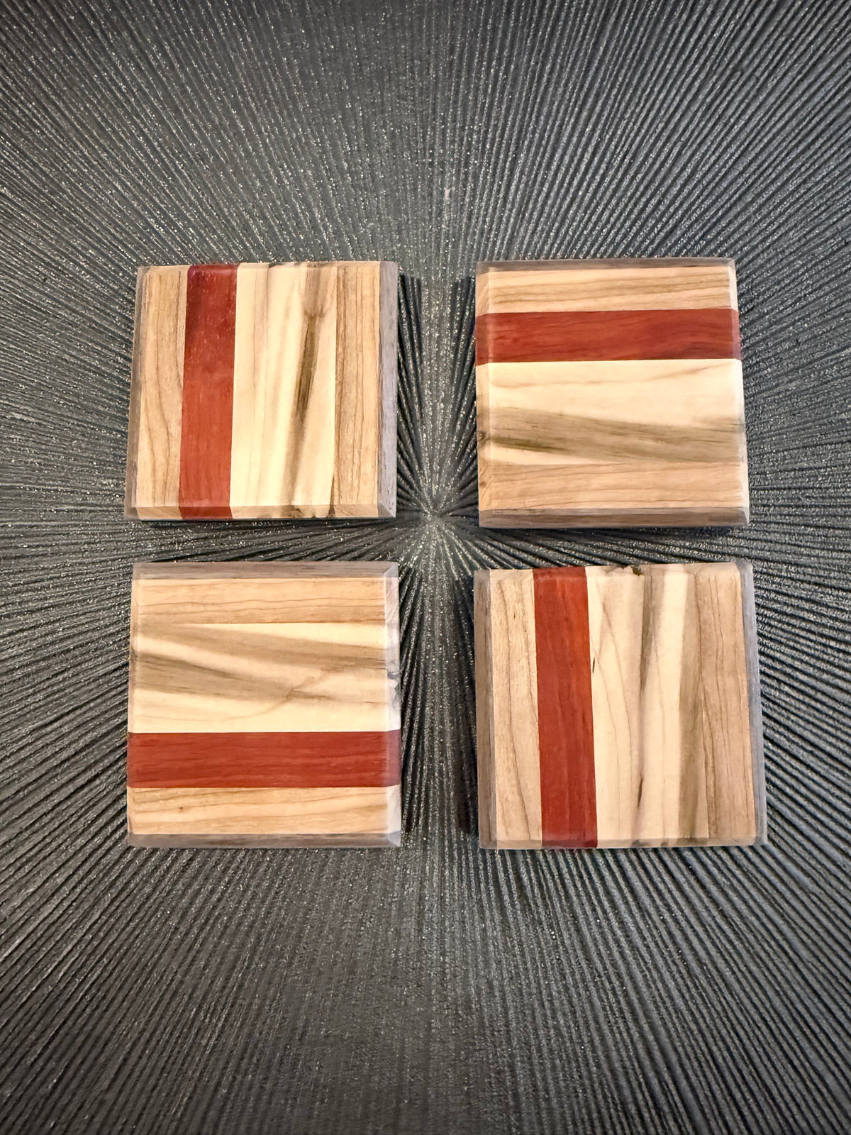 Hardwood Coasters with Padauk Accent - set of 4 (4" x 4") - Protective Polycrylic Finish