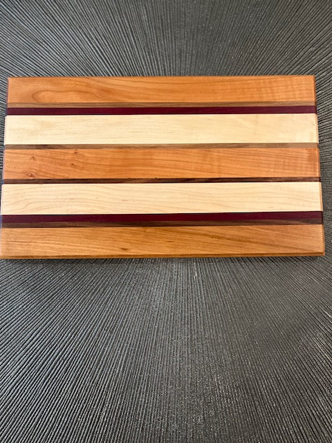 Cherry Maple Walnut Cutting Board with Purpleheart Accent - 16" Edge Grain
